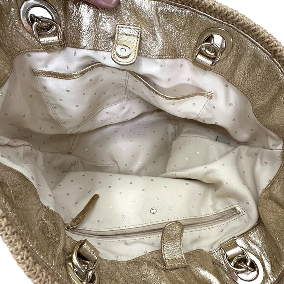 Kate Spade woven tote bag with gold sequins and gold leather and chain handles - Picture 7 of 10